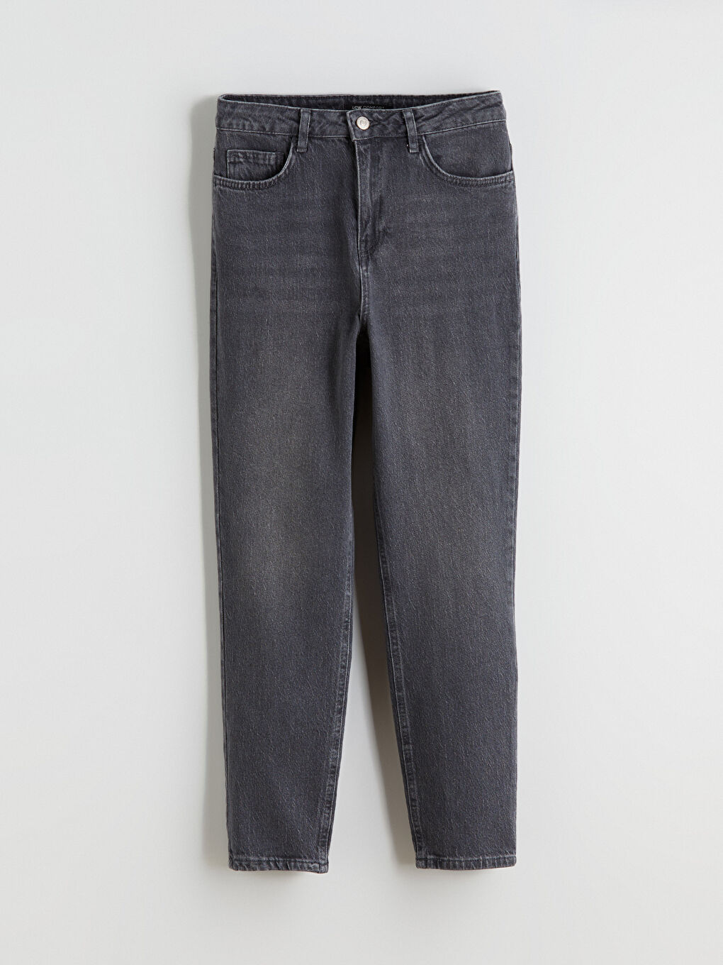 Gri Mom Fit Kadın Jean Pantolon-4