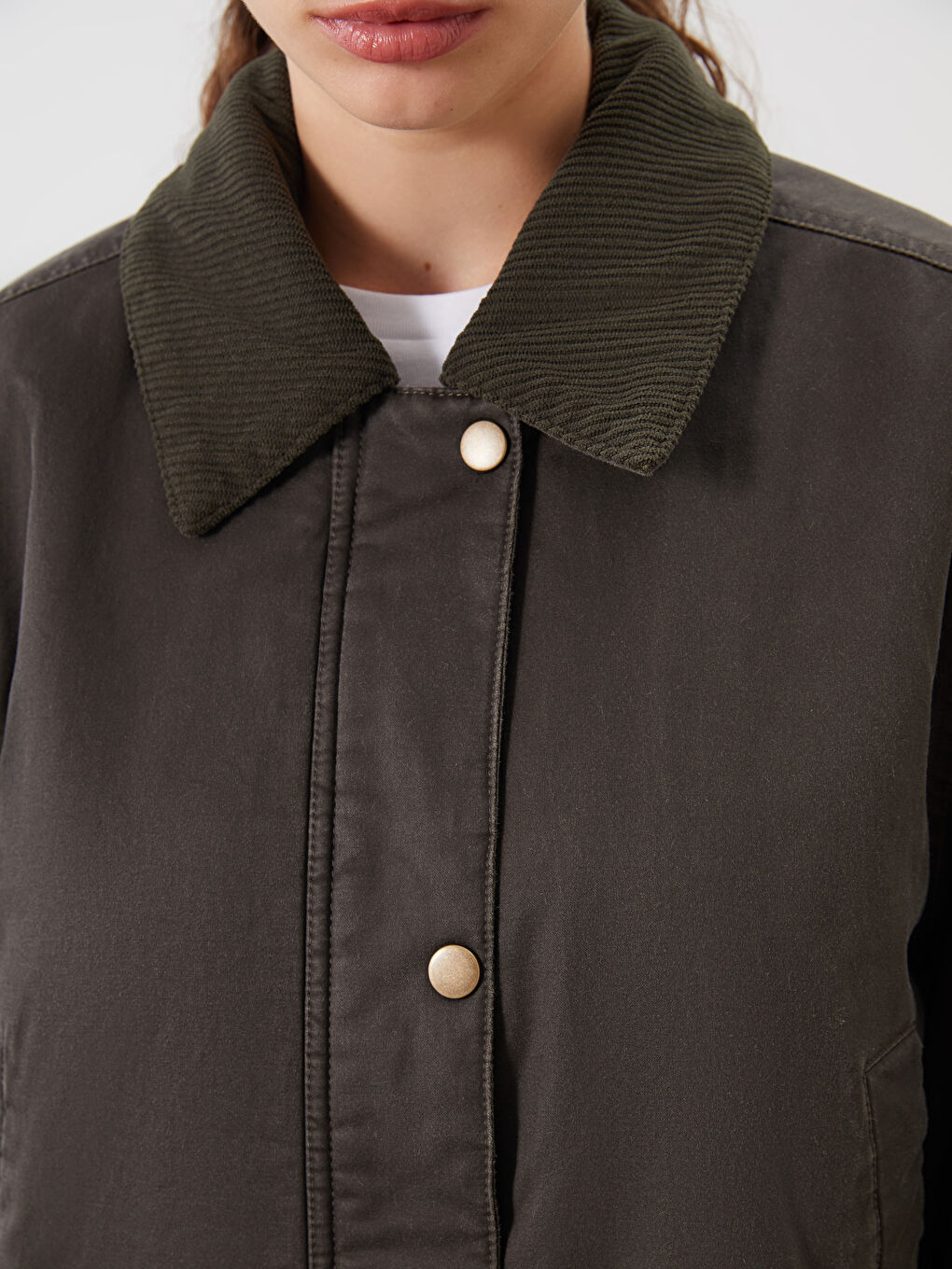 Haki Kadife Yaka Kadın Mont-2