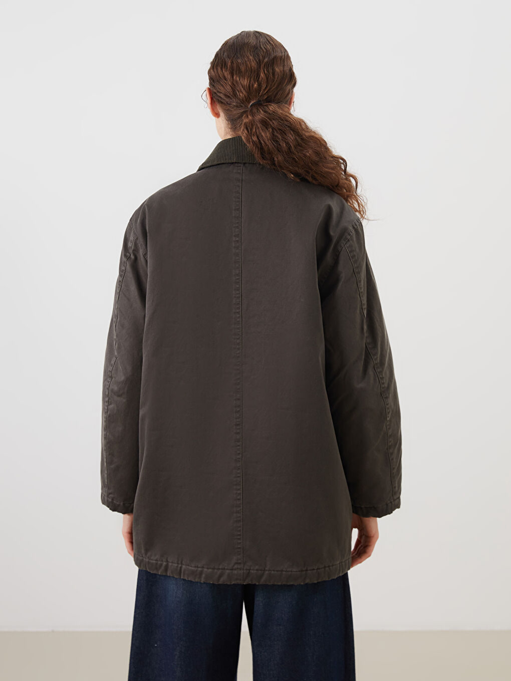 Haki Kadife Yaka Kadın Mont-4