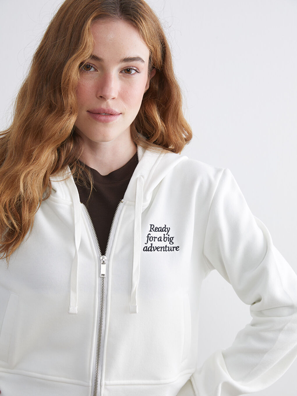 Woman ECRU Zip-Up Sweatshirt