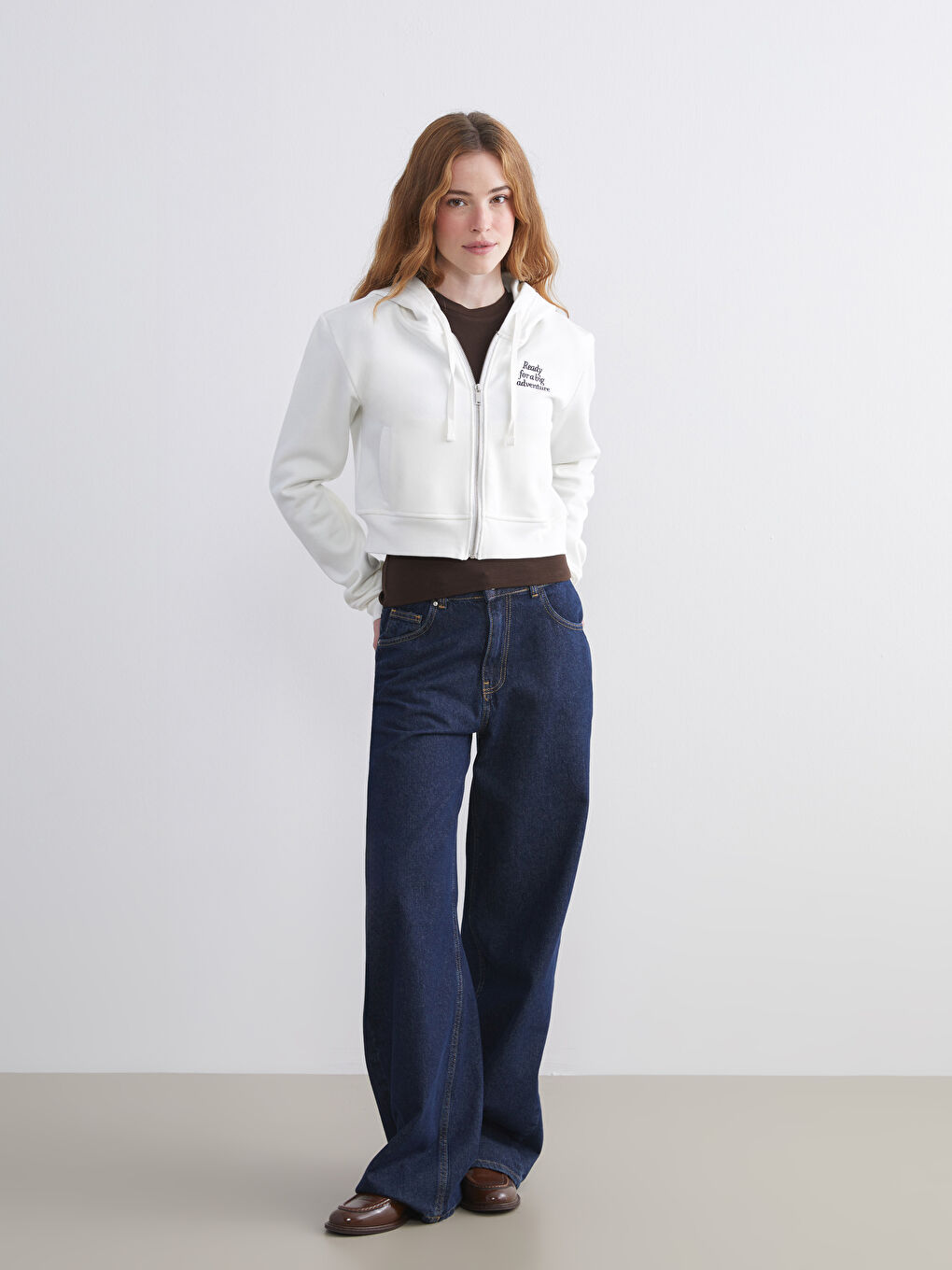 Woman ECRU Zip-Up Sweatshirt-1