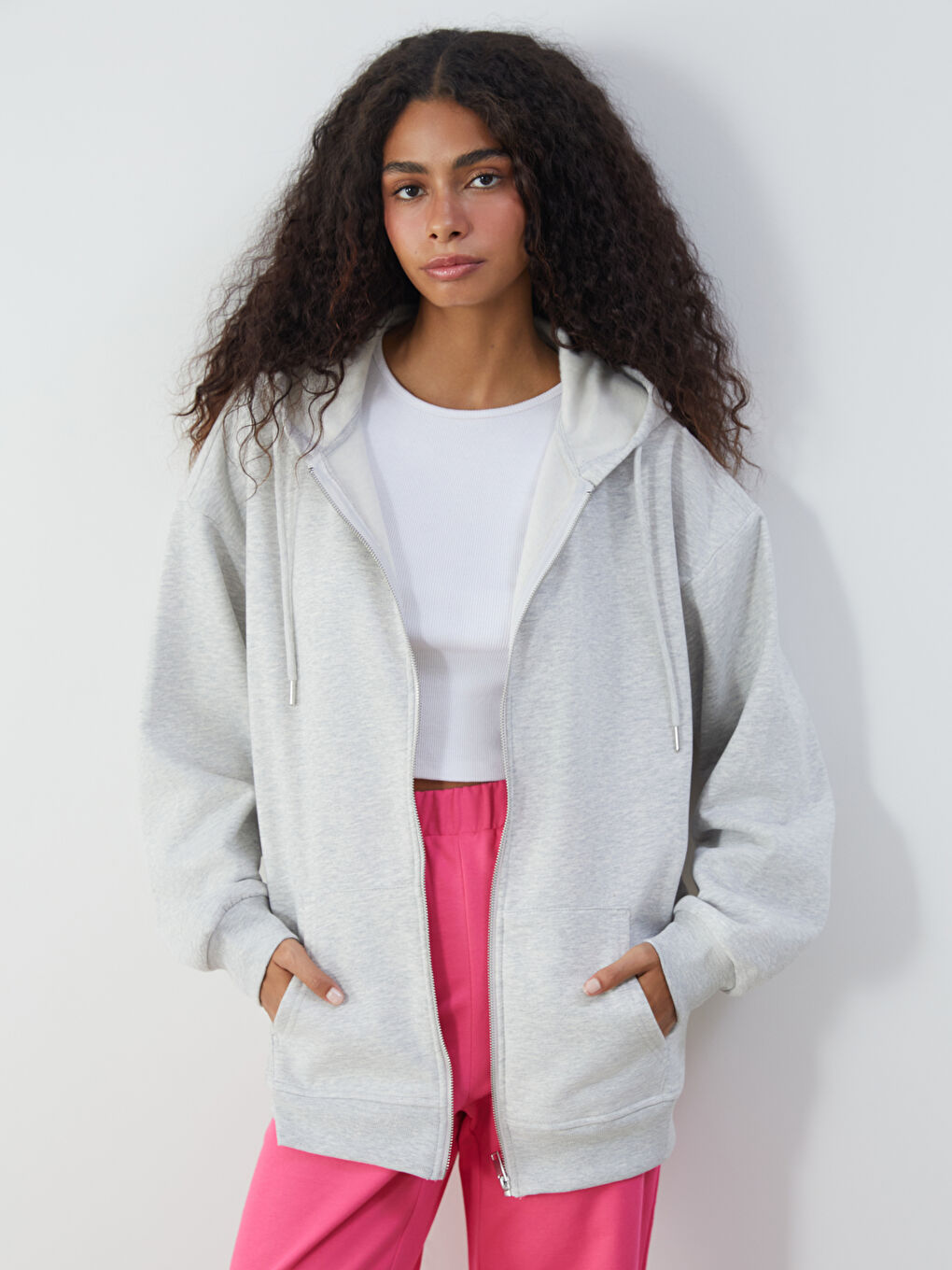 Hooded Oversize Women's Zipper Sweatshirt