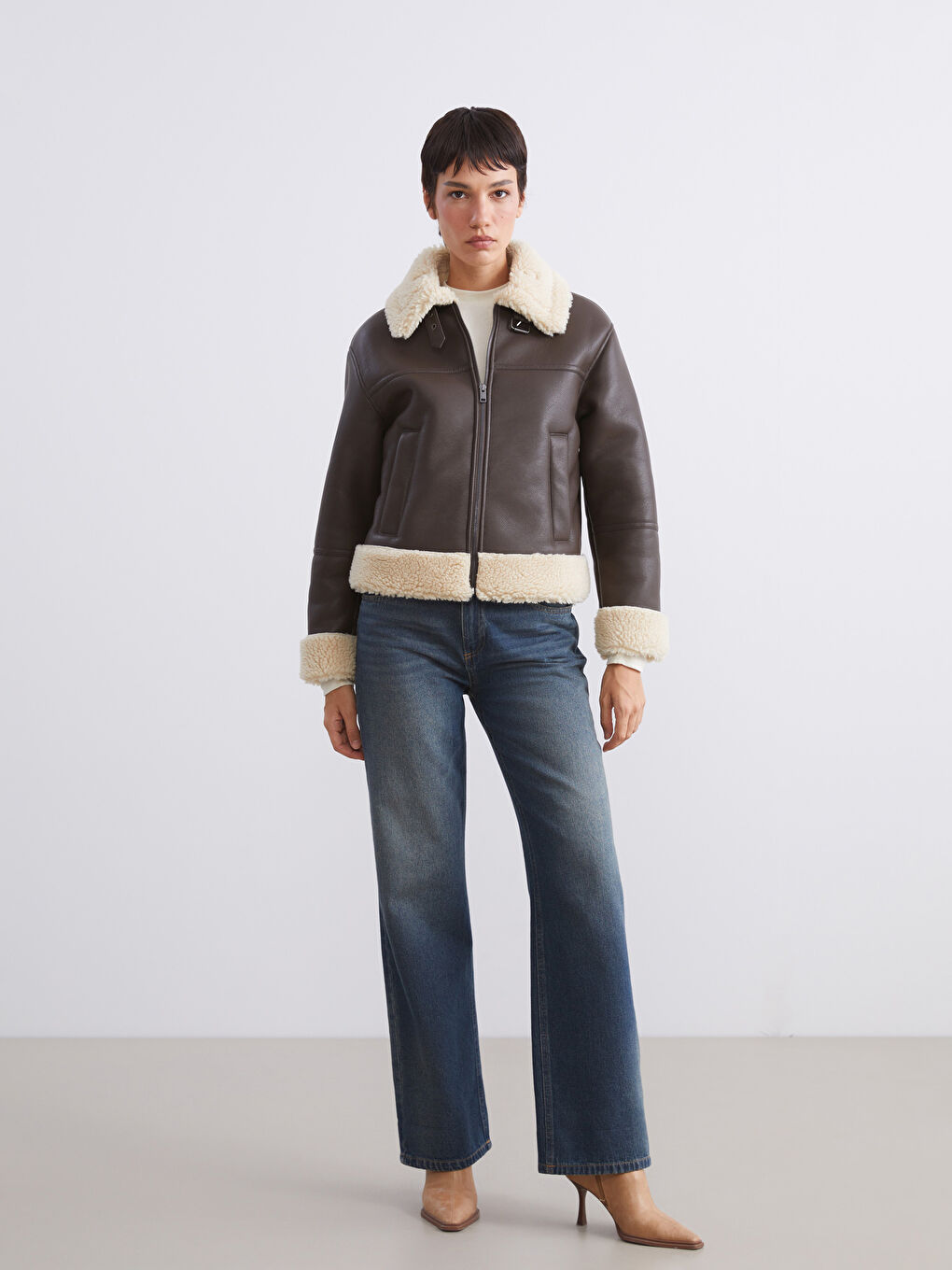Woman BROWN Faux Leather Coat-1