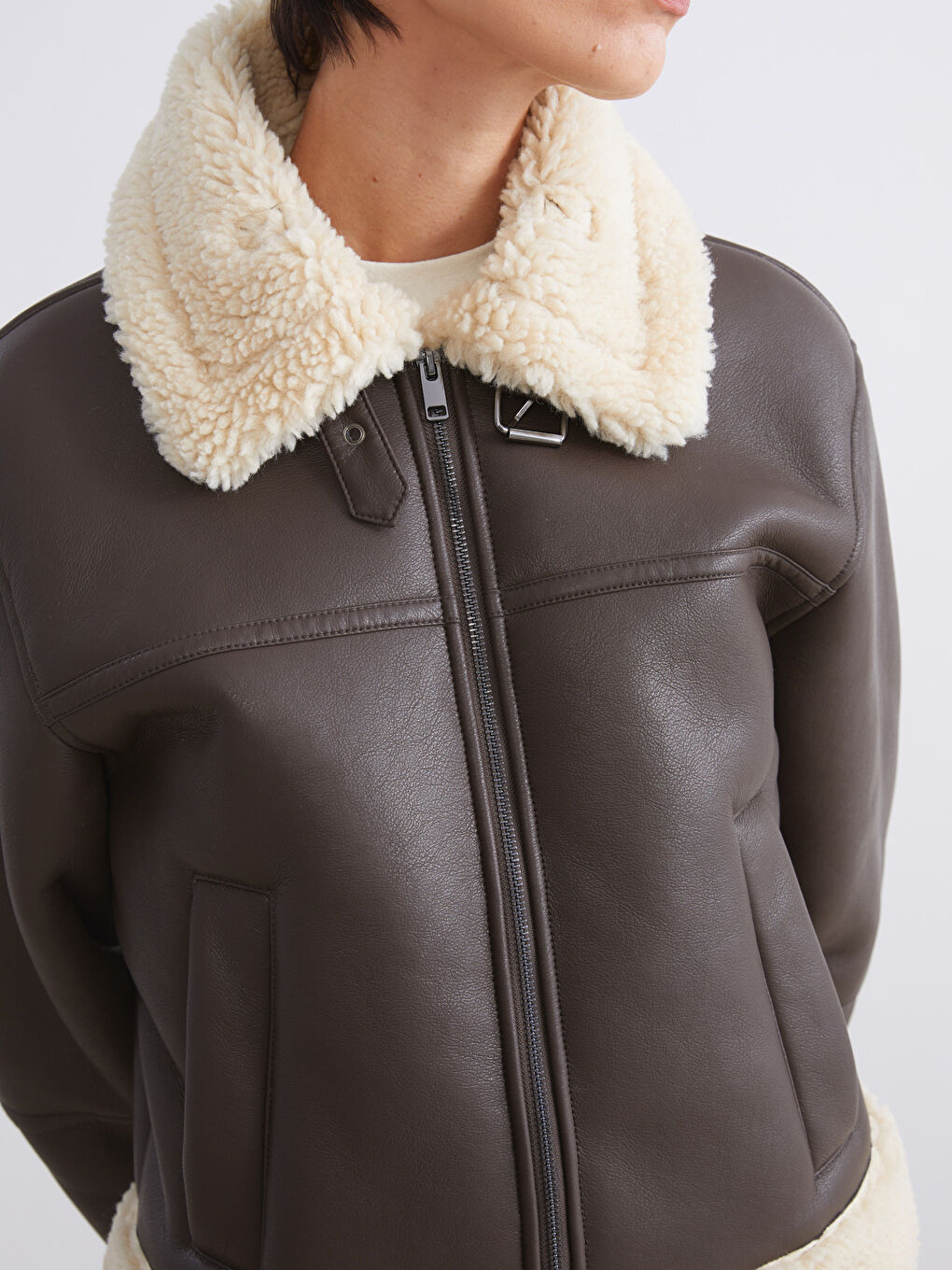 Woman BROWN Faux Leather Coat-2