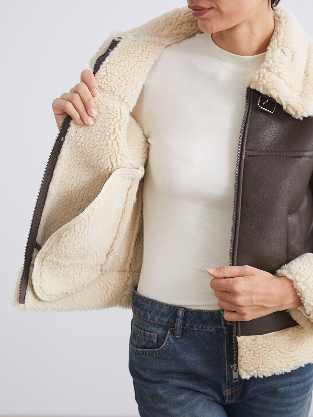 Woman BROWN Faux Leather Coat-3