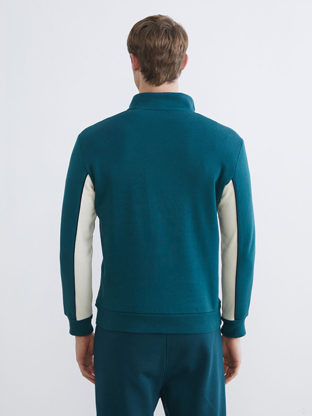 Petrol Dik Yaka Baskılı Erkek Sweatshirt-3