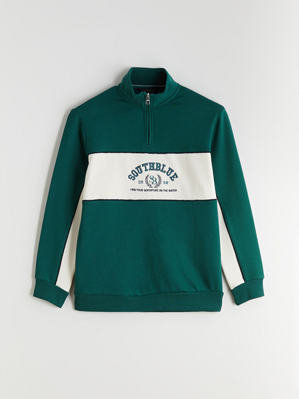 Petrol Dik Yaka Baskılı Erkek Sweatshirt-4