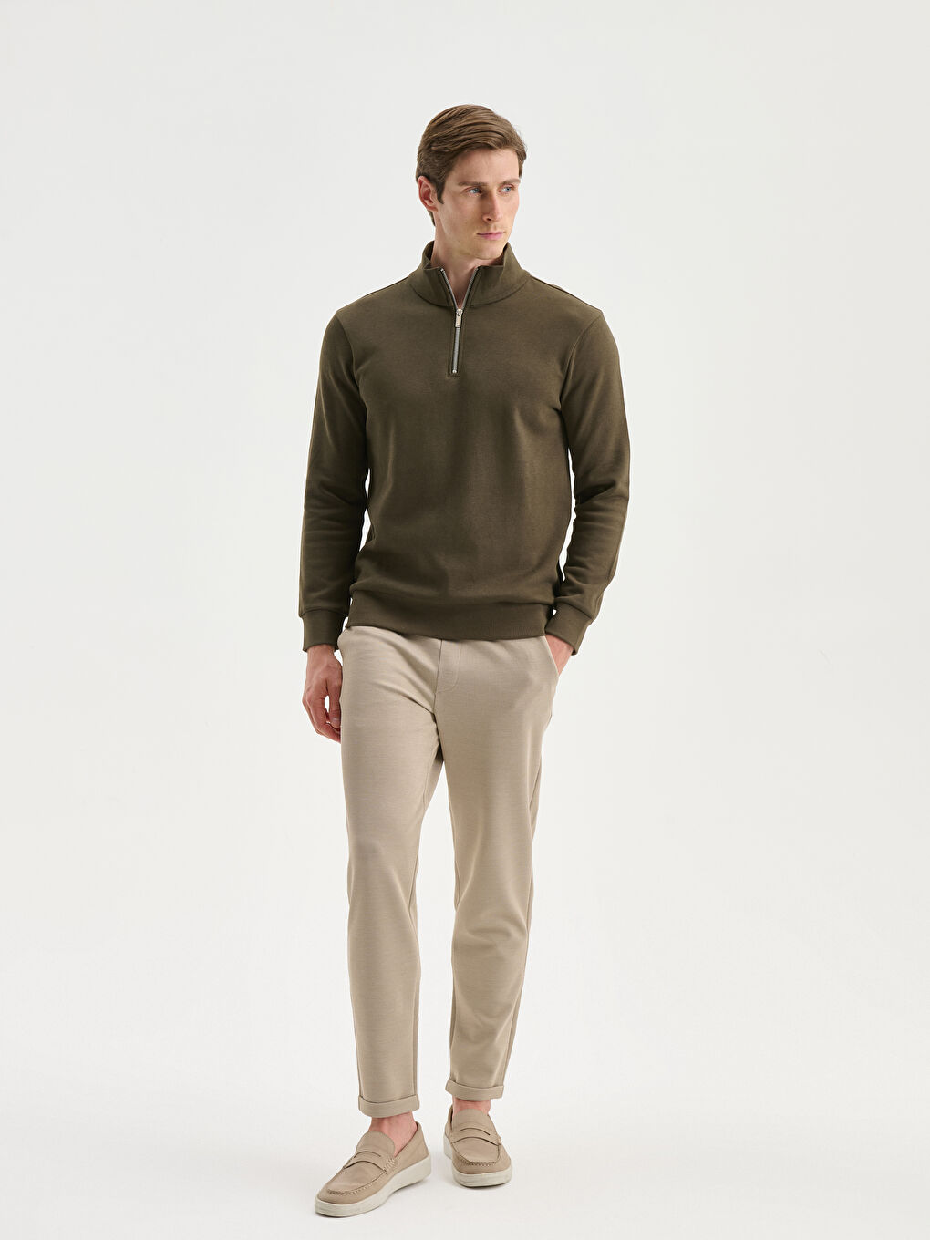 Zippered Funnel Neck Long Sleeve Men's Sweatshirt-1