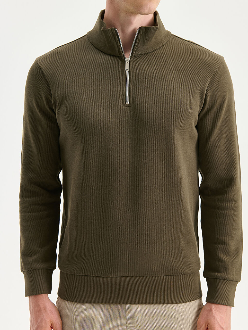 Zippered Funnel Neck Long Sleeve Men's Sweatshirt-2