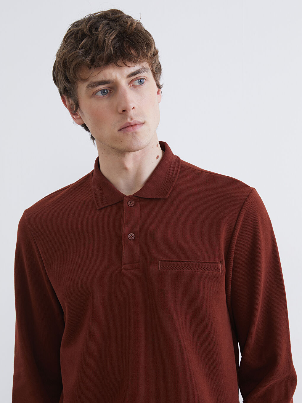 Kahverengi Polo Yaka Erkek Sweatshirt