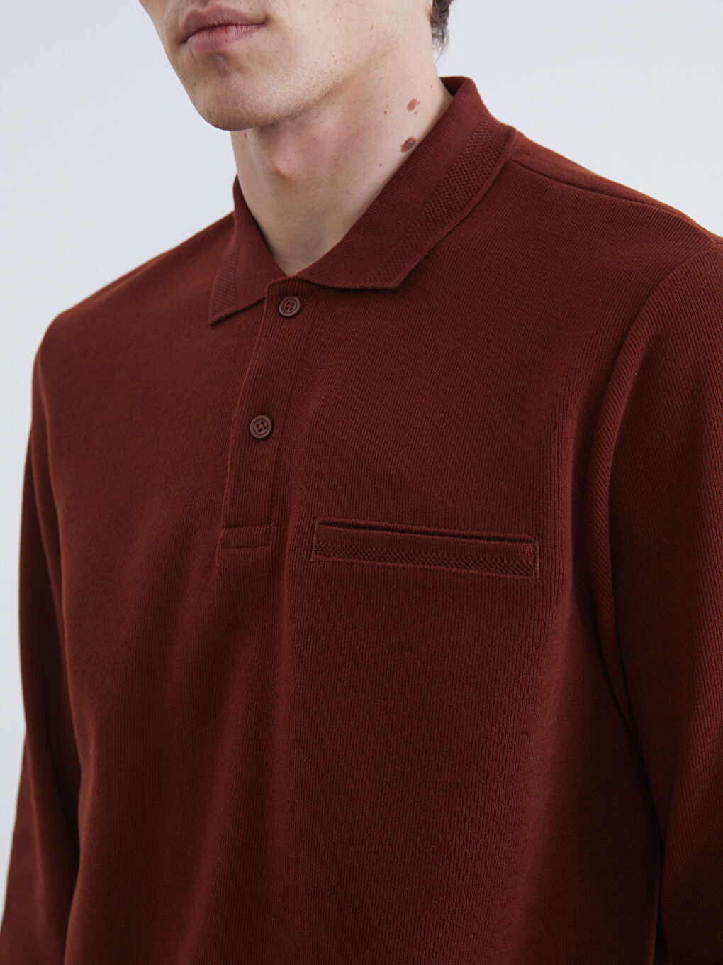 Kahverengi Polo Yaka Erkek Sweatshirt-2