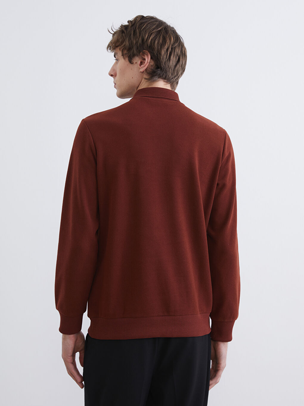 Kahverengi Polo Yaka Erkek Sweatshirt-3