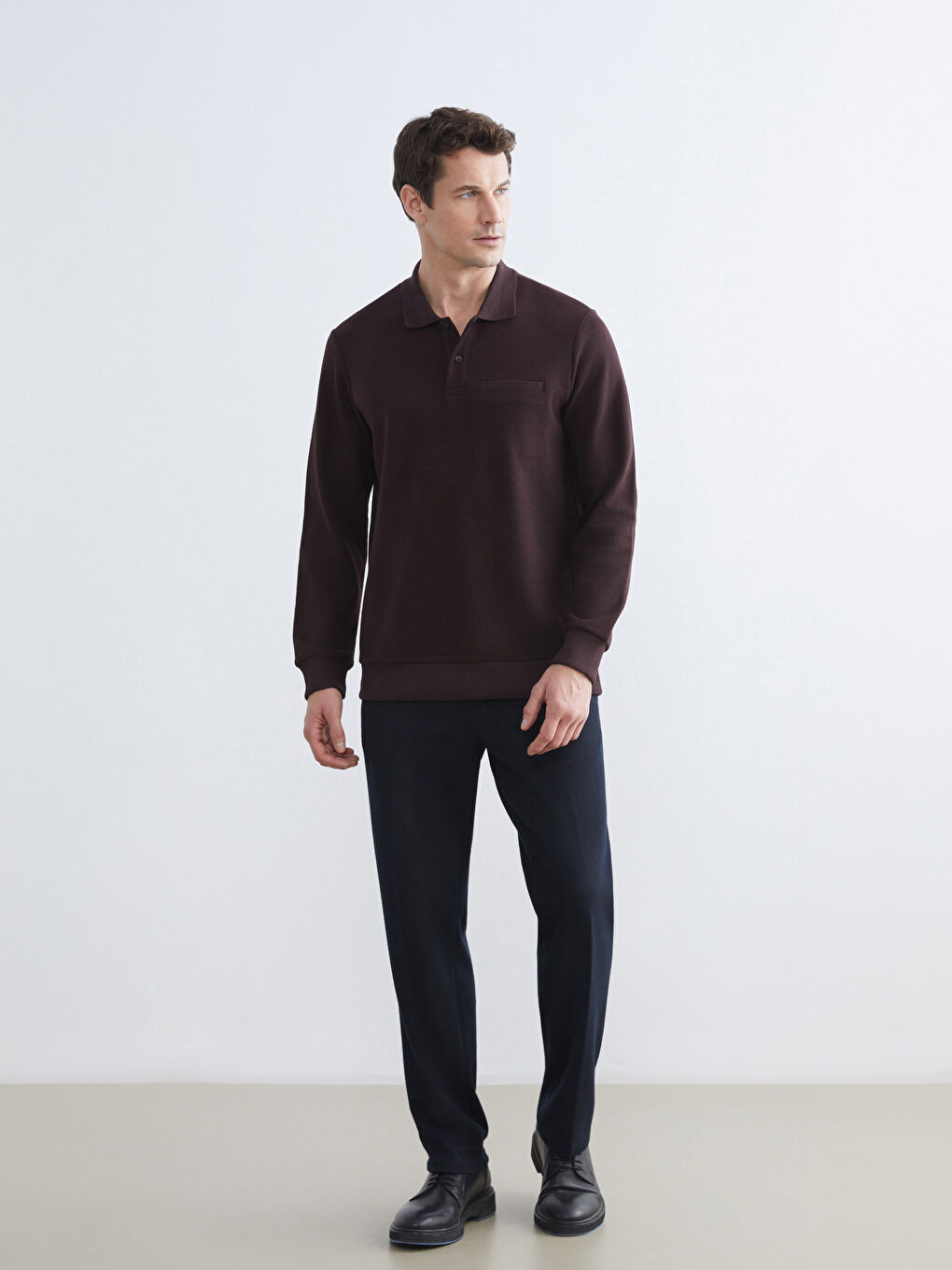 Kahverengi Polo Yaka Erkek Sweatshirt-1