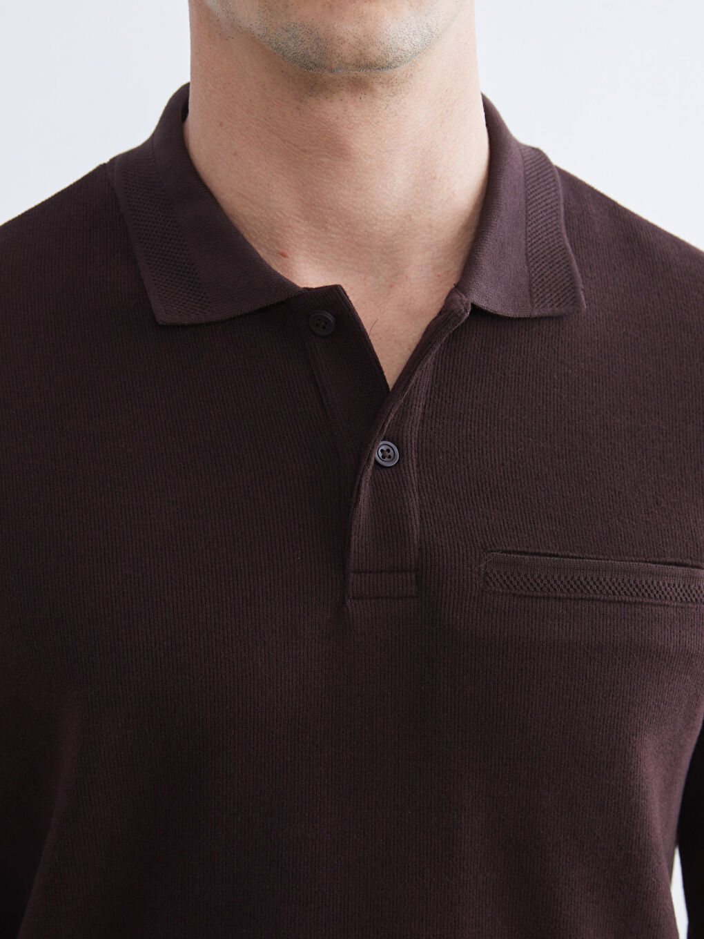 Kahverengi Polo Yaka Erkek Sweatshirt-2