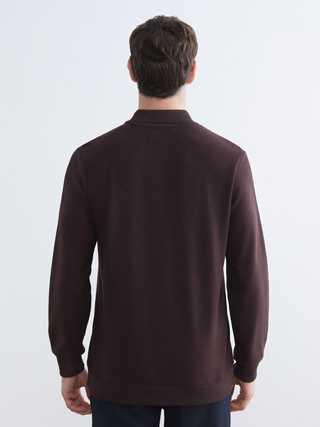 Kahverengi Polo Yaka Erkek Sweatshirt-3