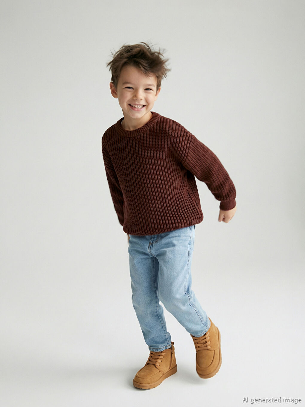 Kahverengi Bisiklet Yaka Triko Erkek Çocuk Kazak