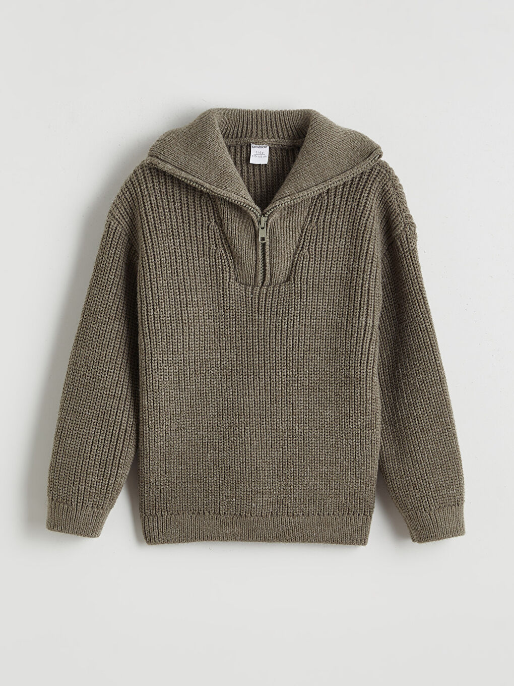 Haki Dik Yaka Erkek Çocuk Triko Kazak