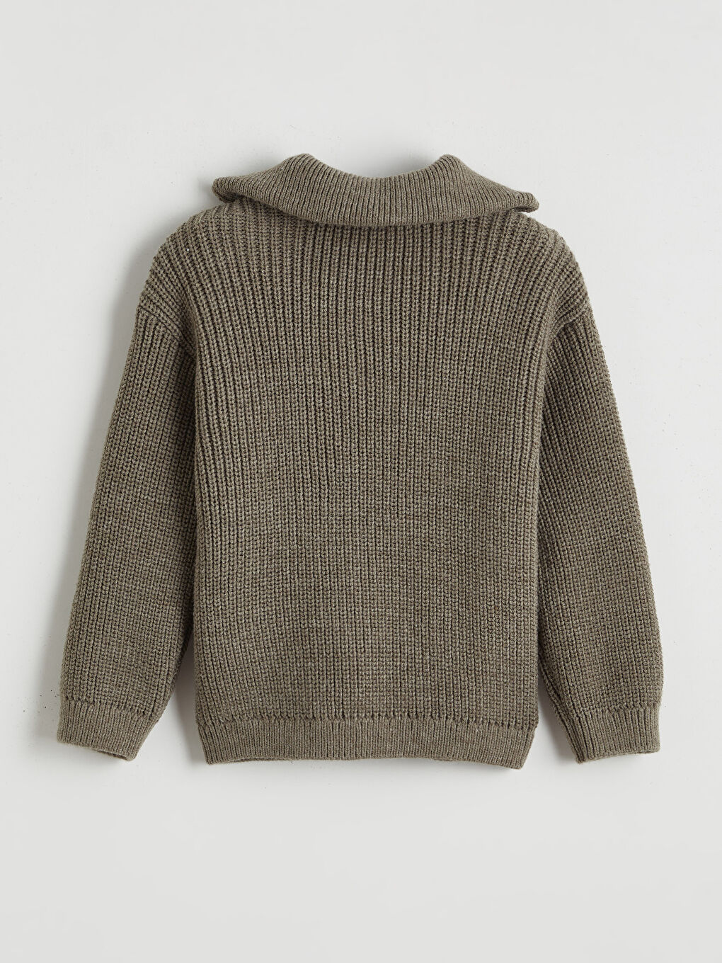 Haki Dik Yaka Erkek Çocuk Triko Kazak-1