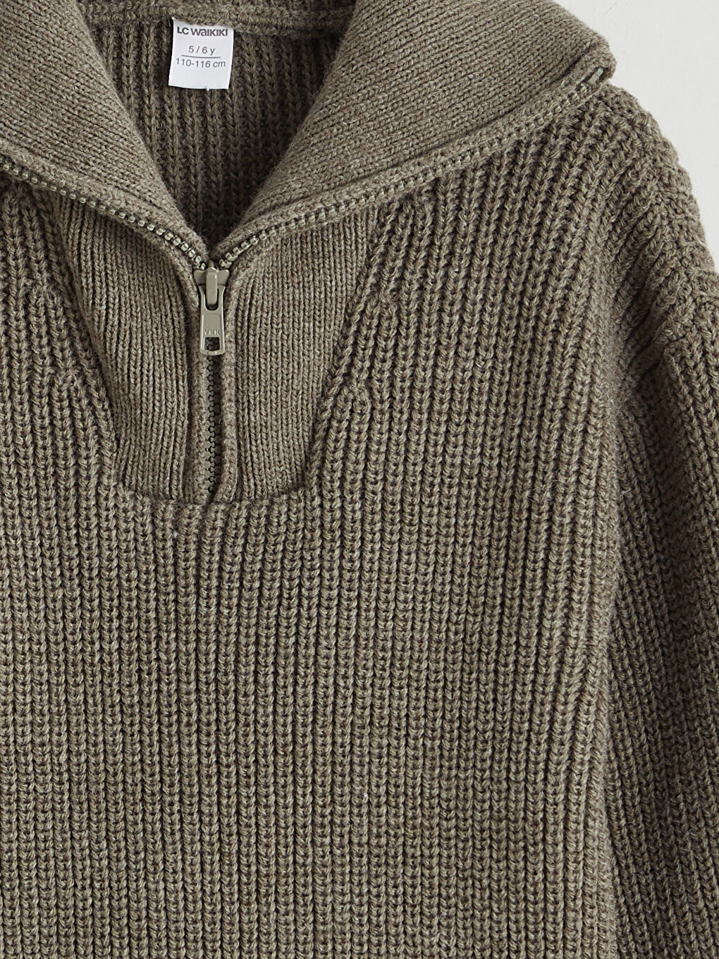 Haki Dik Yaka Erkek Çocuk Triko Kazak-2