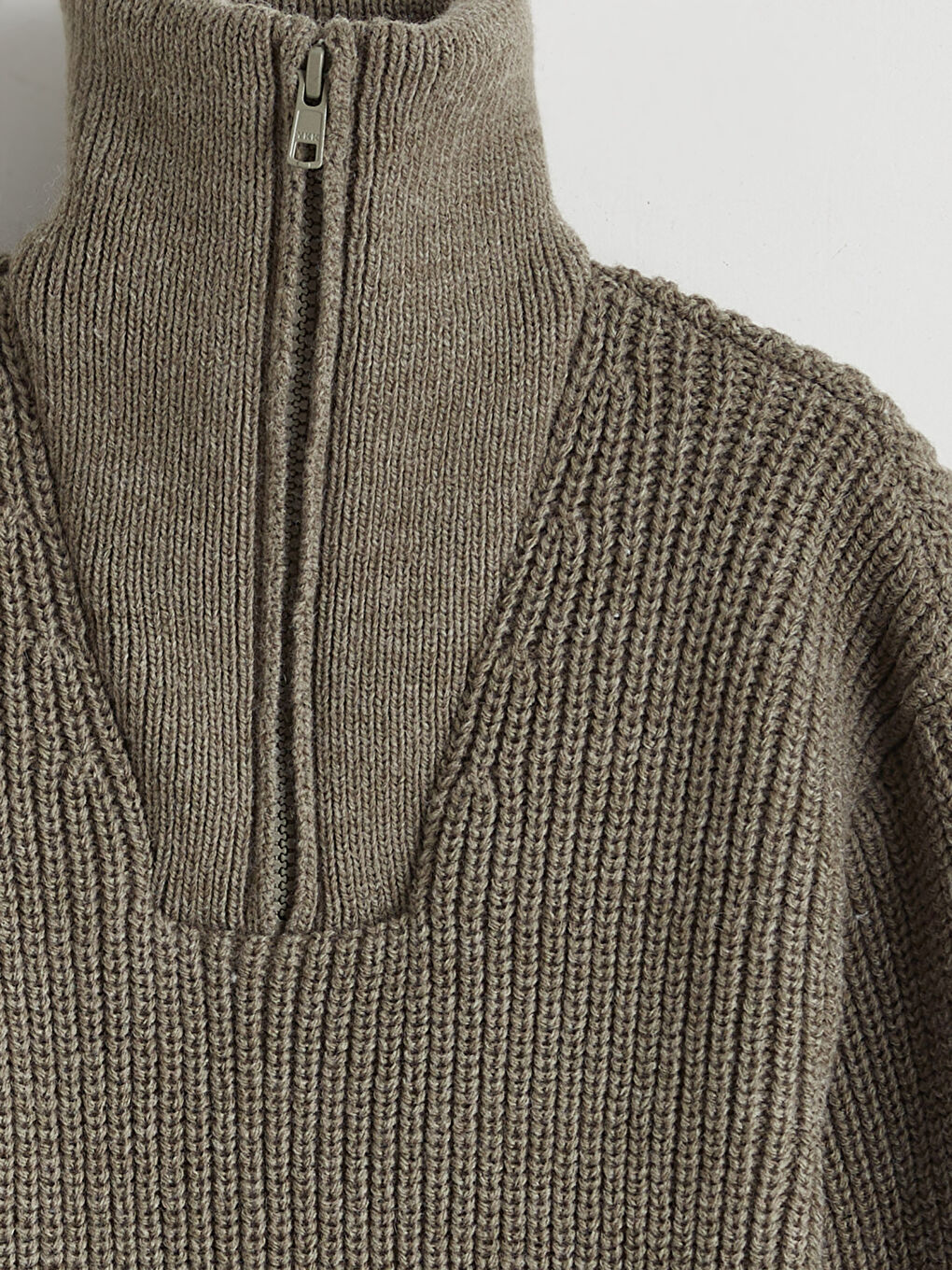 Haki Dik Yaka Erkek Çocuk Triko Kazak-3