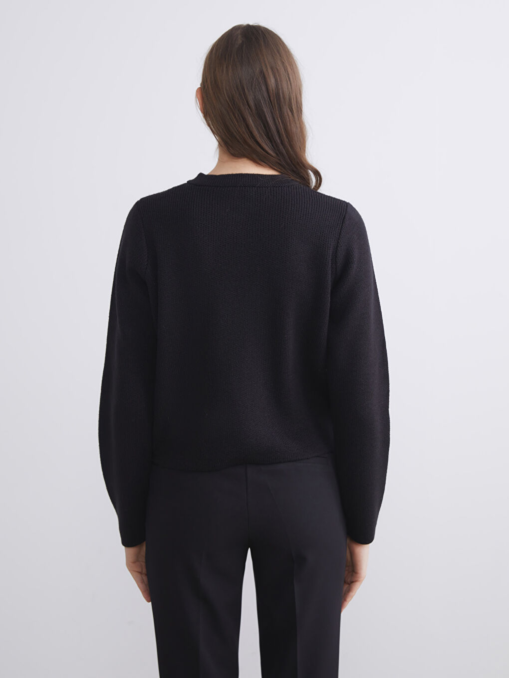 Siyah Bisiklet Yaka Kadın Triko Hırka-3