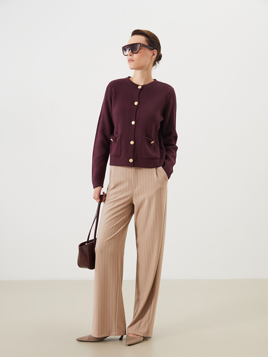 Mürdüm Bisiklet Yaka Kadın Triko Hırka-1