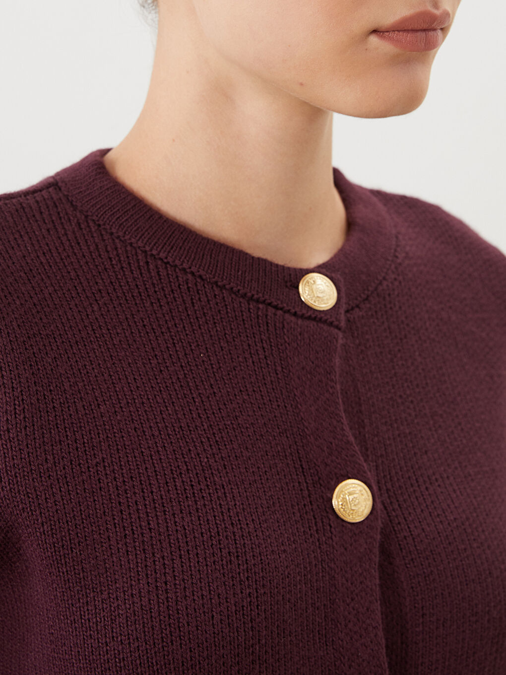 Mürdüm Bisiklet Yaka Kadın Triko Hırka-2