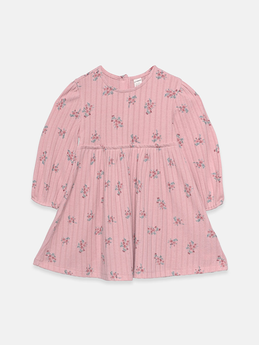 Crew Neck Long Sleeve Floral Print Girls' Dress