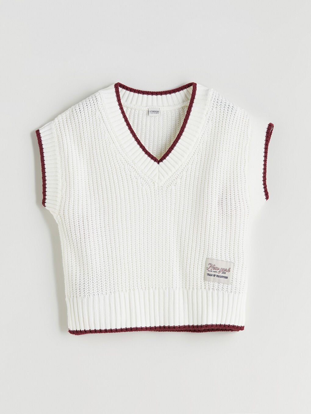 Ekru V Yaka Kız Çocuk Triko Süveter