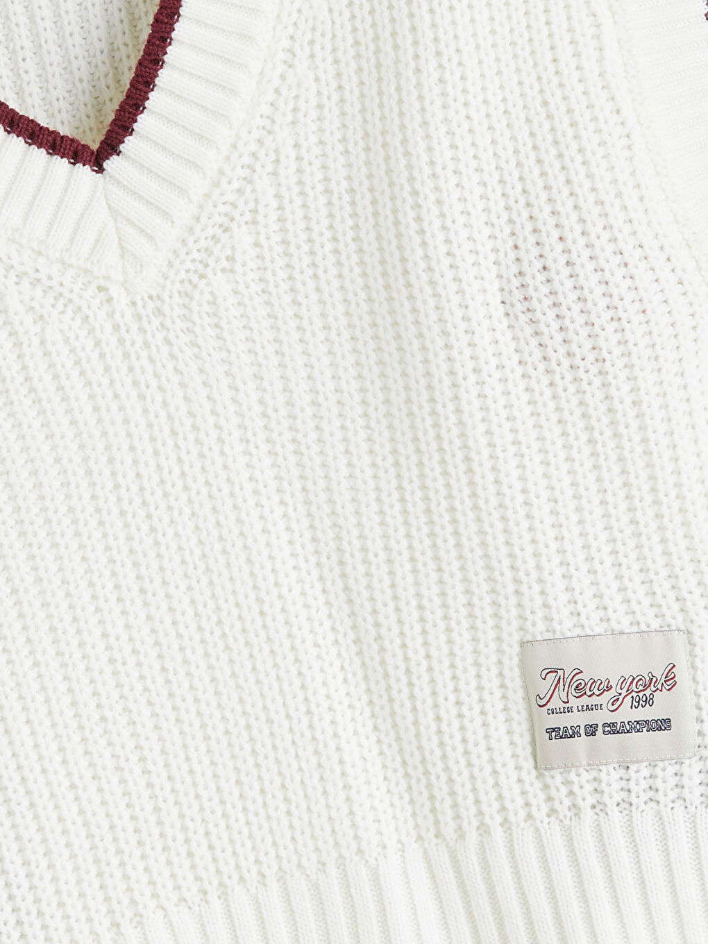 Ekru V Yaka Kız Çocuk Triko Süveter-1