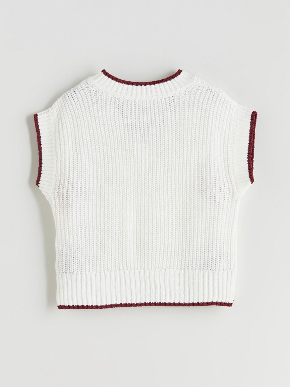 Ekru V Yaka Kız Çocuk Triko Süveter-2