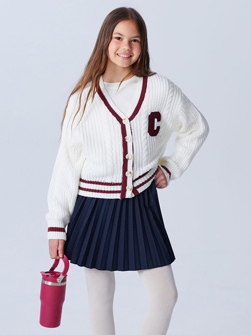 LCW Kids V Neck Girls' Knitwear Cardigan -W5CI76Z4-FES
