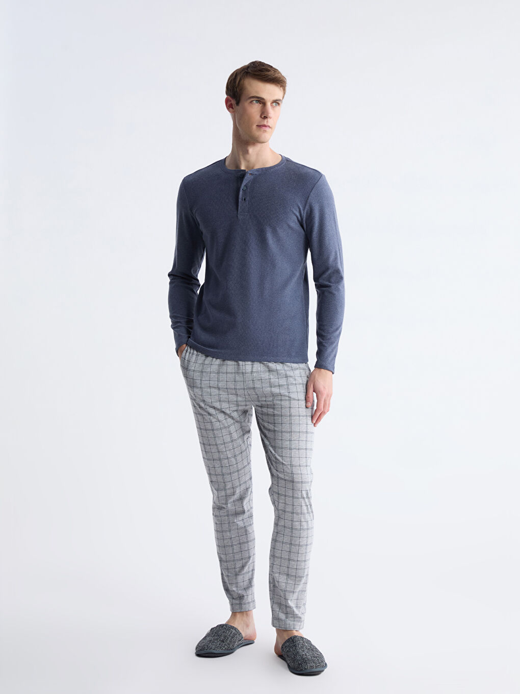 Crew Neck Long Sleeve Men's Pyjama Top-1