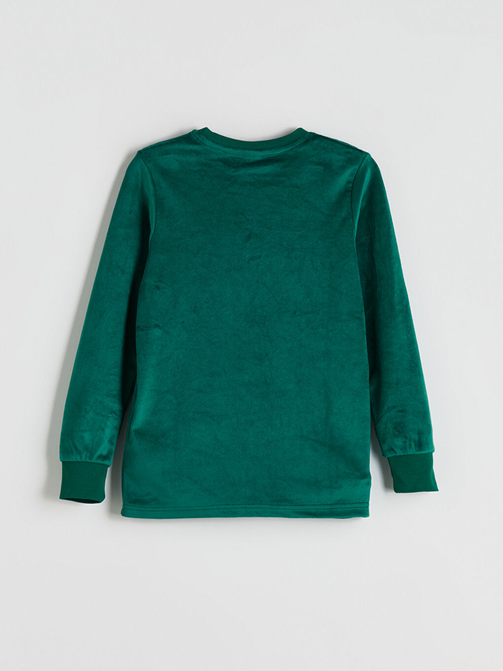 Yeşil Bisiklet Yaka Erkek Çocuk Kadife Pijama Üst-1