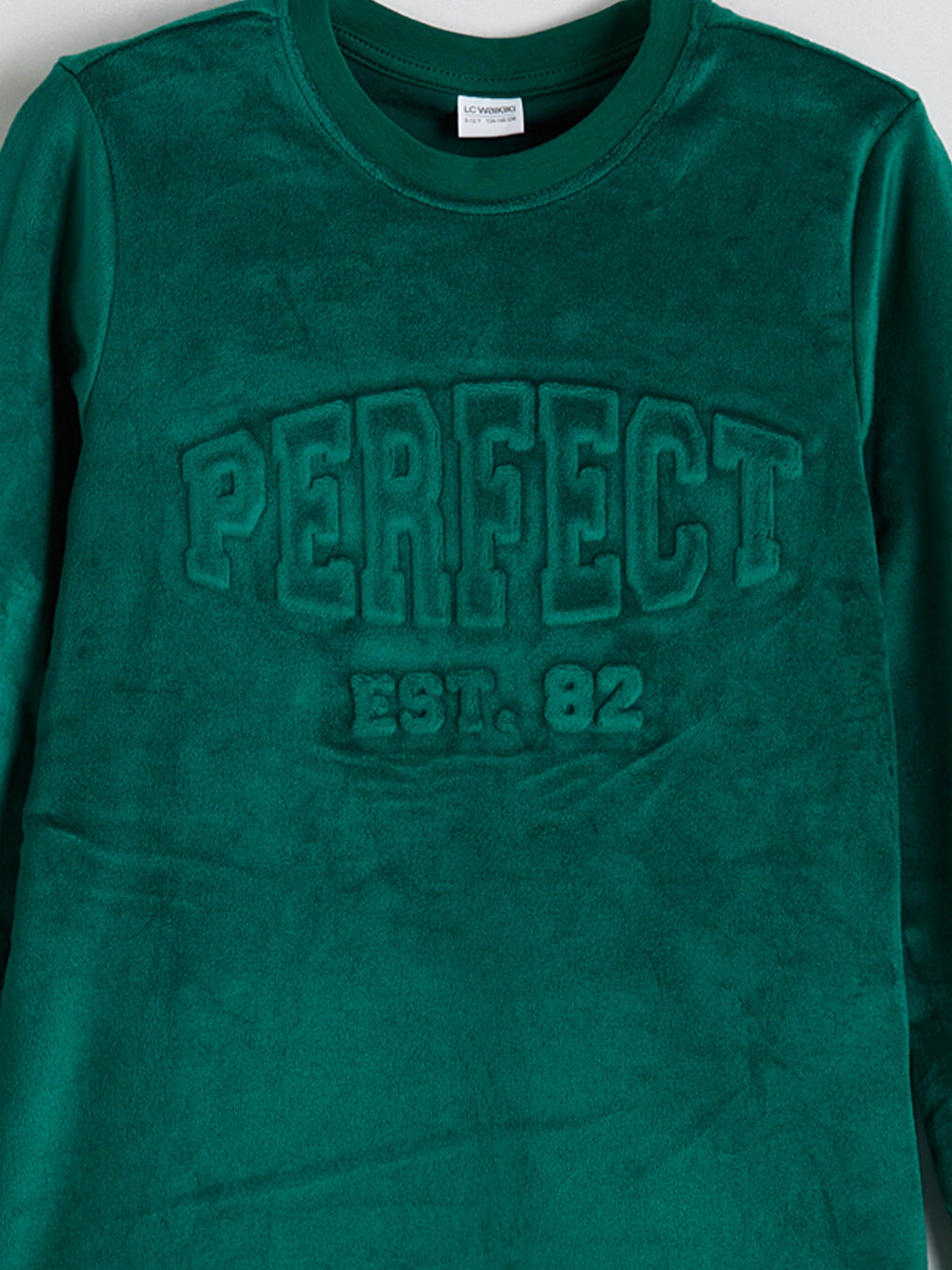 Yeşil Bisiklet Yaka Erkek Çocuk Kadife Pijama Üst-2