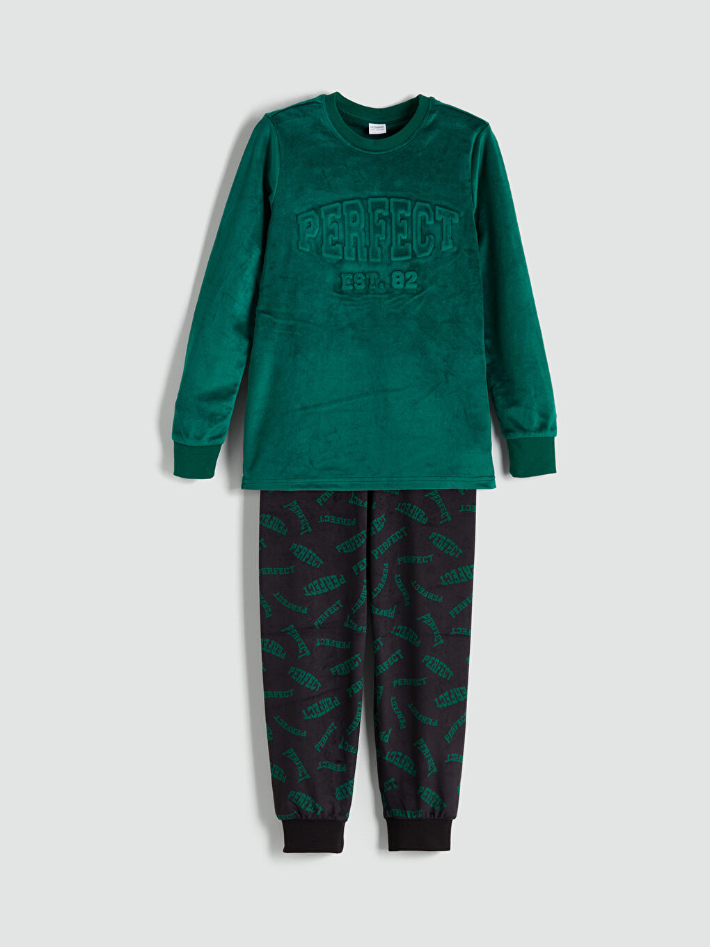 Crew Neck Velvet Boys' Pyjama Set