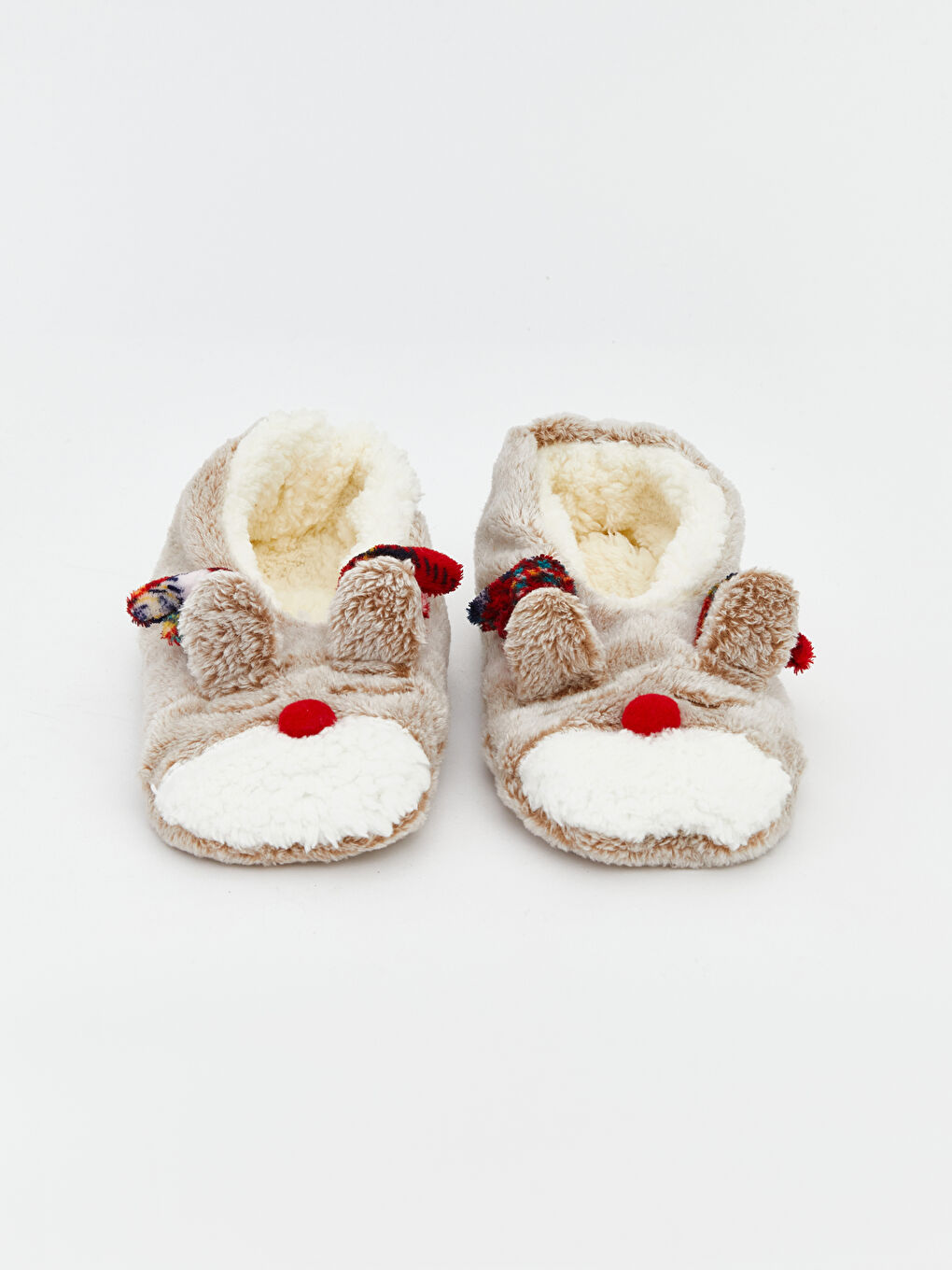 Bej Yılbaşı Temalı Kaydırmaz Taban Kadın Ev Çorabı-1