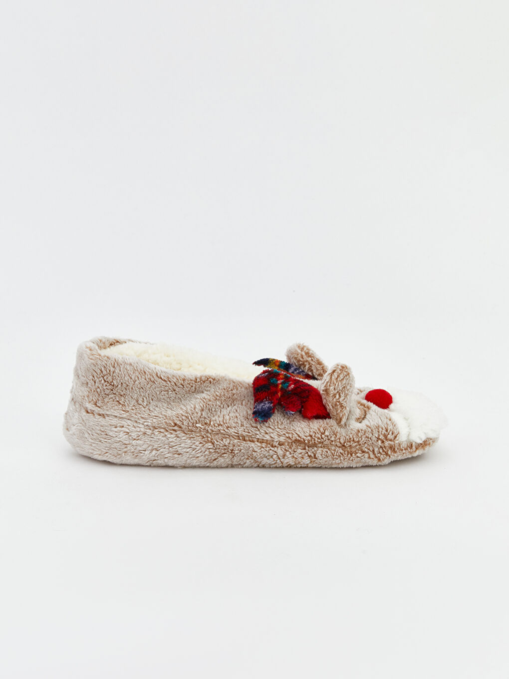 Bej Yılbaşı Temalı Kaydırmaz Taban Kadın Ev Çorabı-3