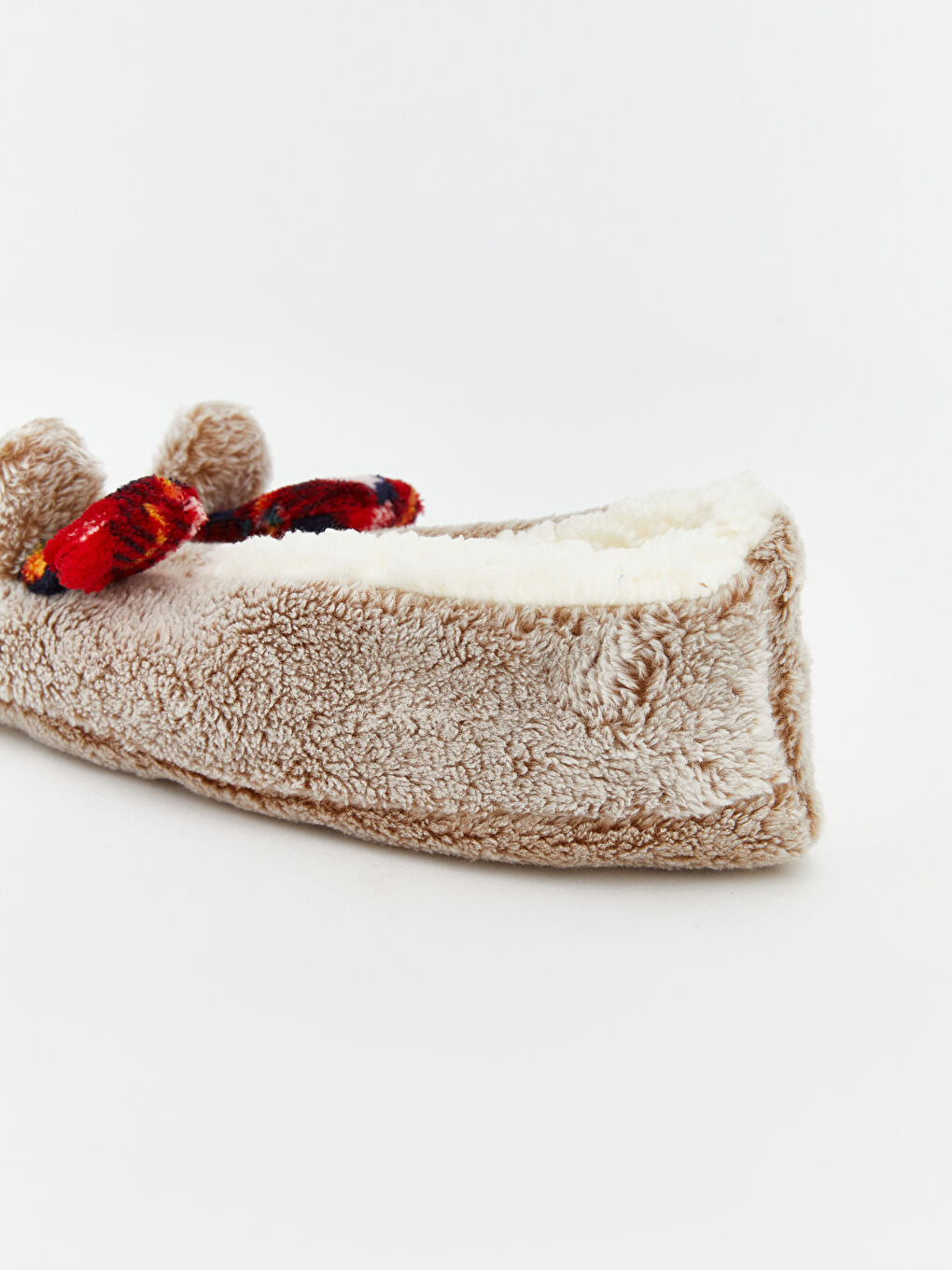 Bej Yılbaşı Temalı Kaydırmaz Taban Kadın Ev Çorabı-5