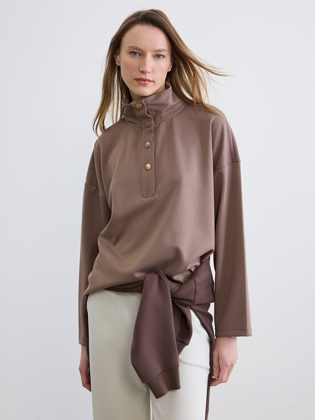 LCW Vision Mock Neck Oversize Women Sweatshirt - W5CL17Z8-H7H | LC