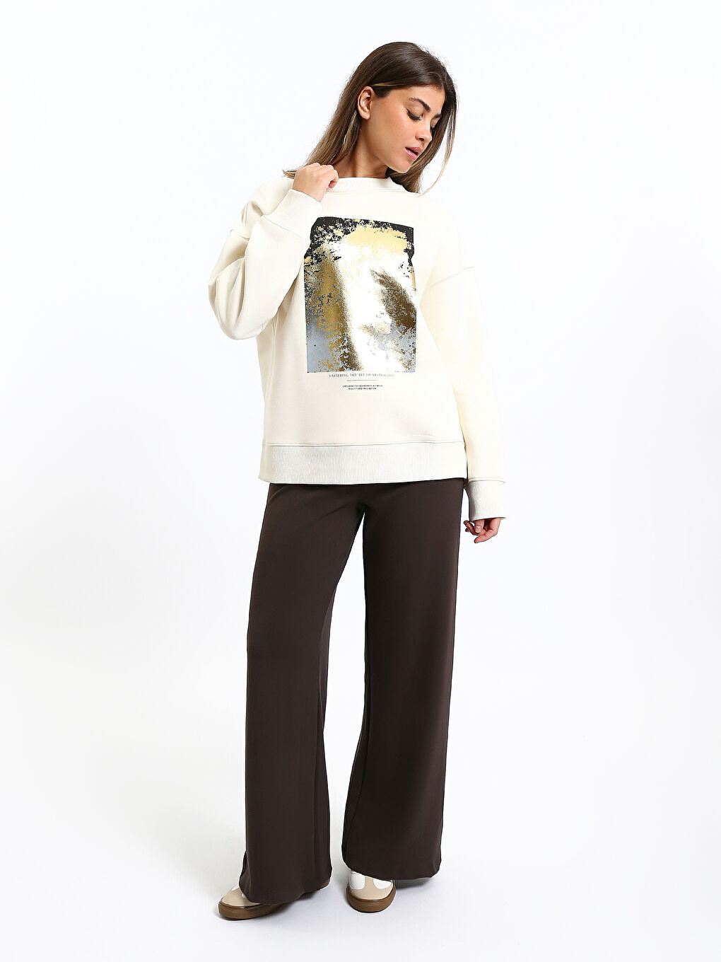 Crew Neck Printed Women's Thick Sweatshirt-3