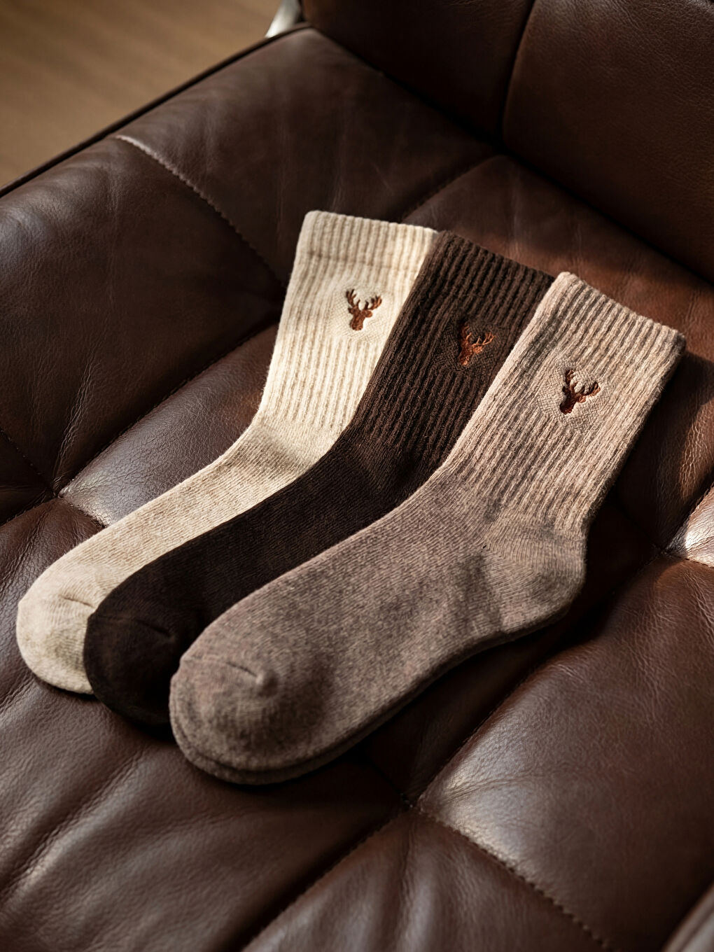 Bej Erkek Soket Havlu Çorap 3'lü-1