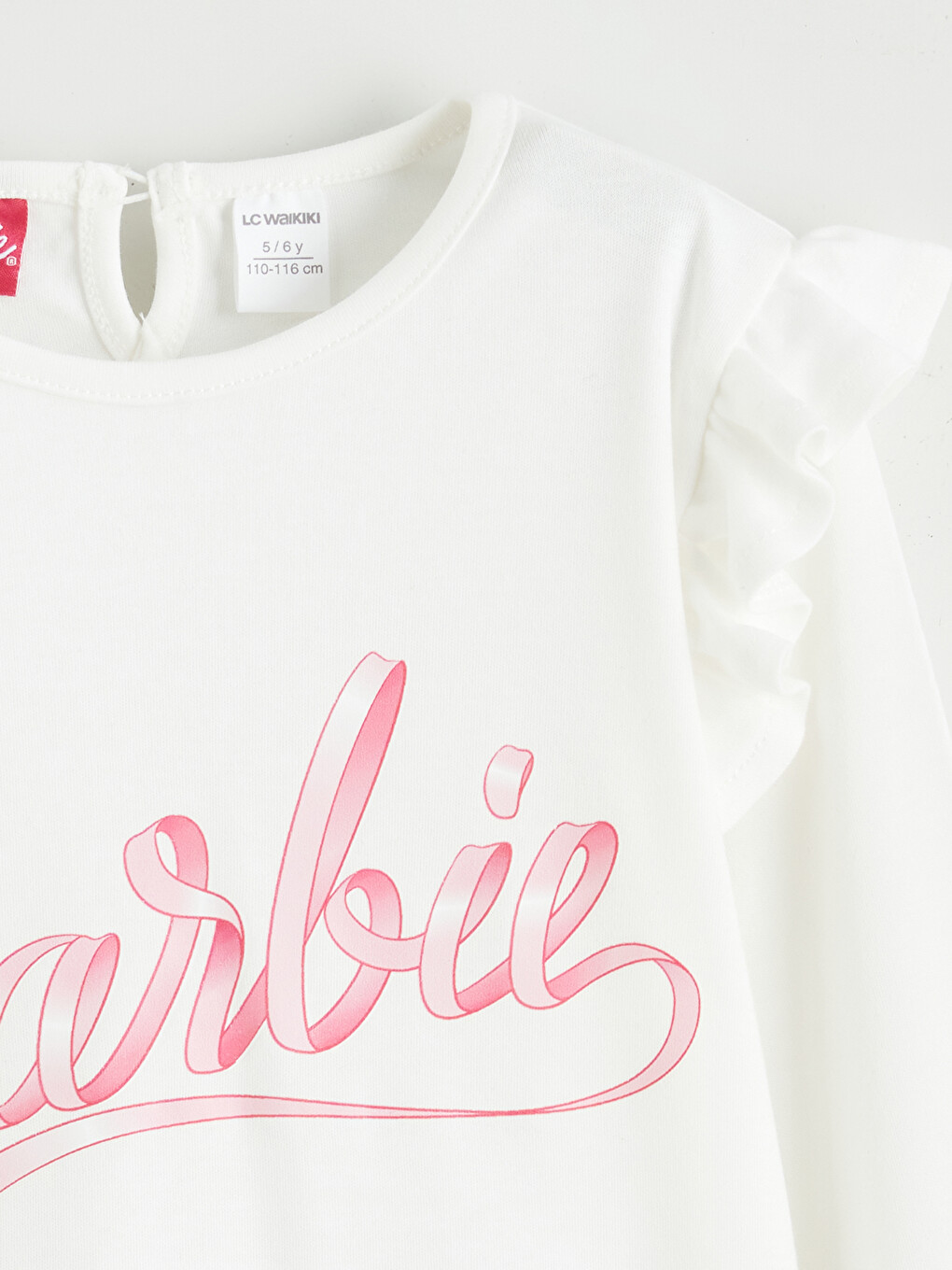 Beyaz Barbie Fırfırlı Kız Çocuk Tişört-2