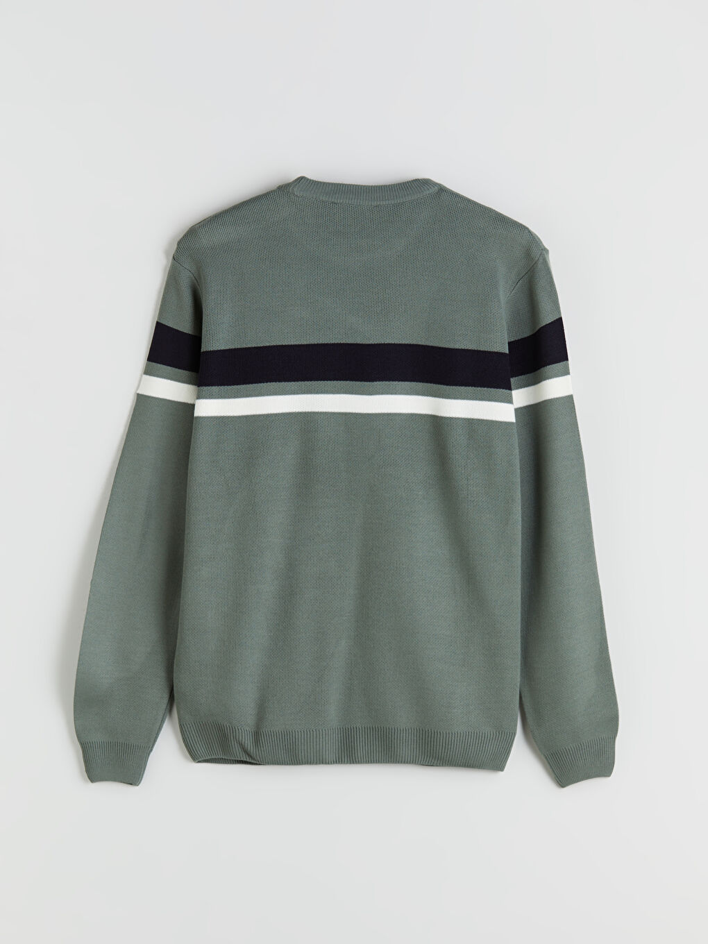 Yeşil Bisiklet Yaka Uzun Kollu Çizgili Erkek Triko Kazak-5