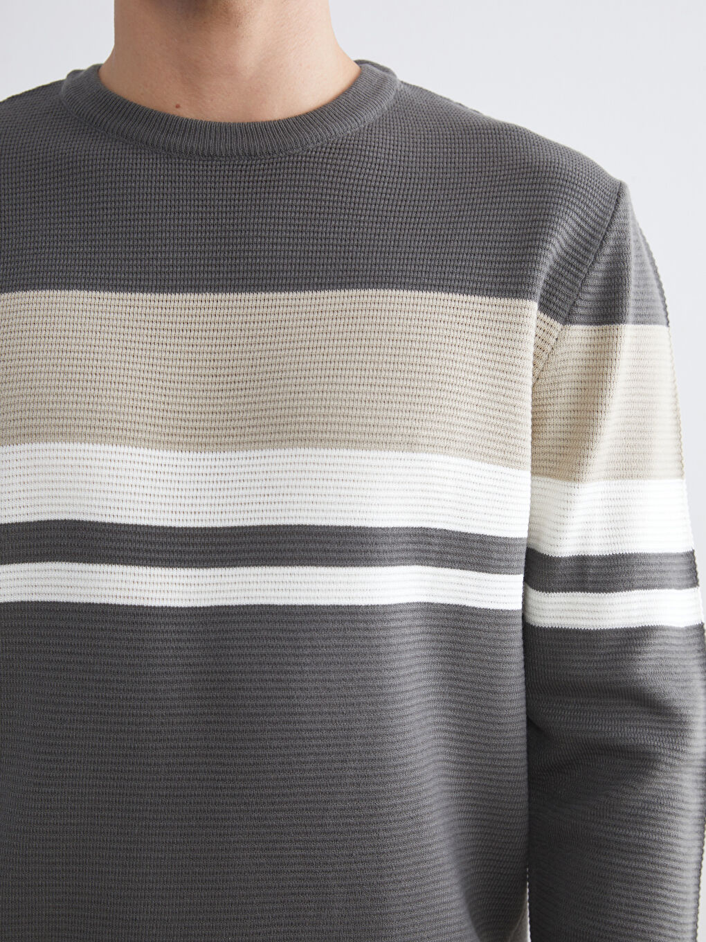 Haki Bisiklet Yaka Çizgili Erkek Triko Kazak-2