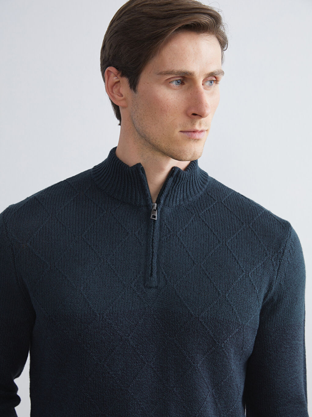 Funnel Neck Long Sleeve Men's Knitwear Sweater