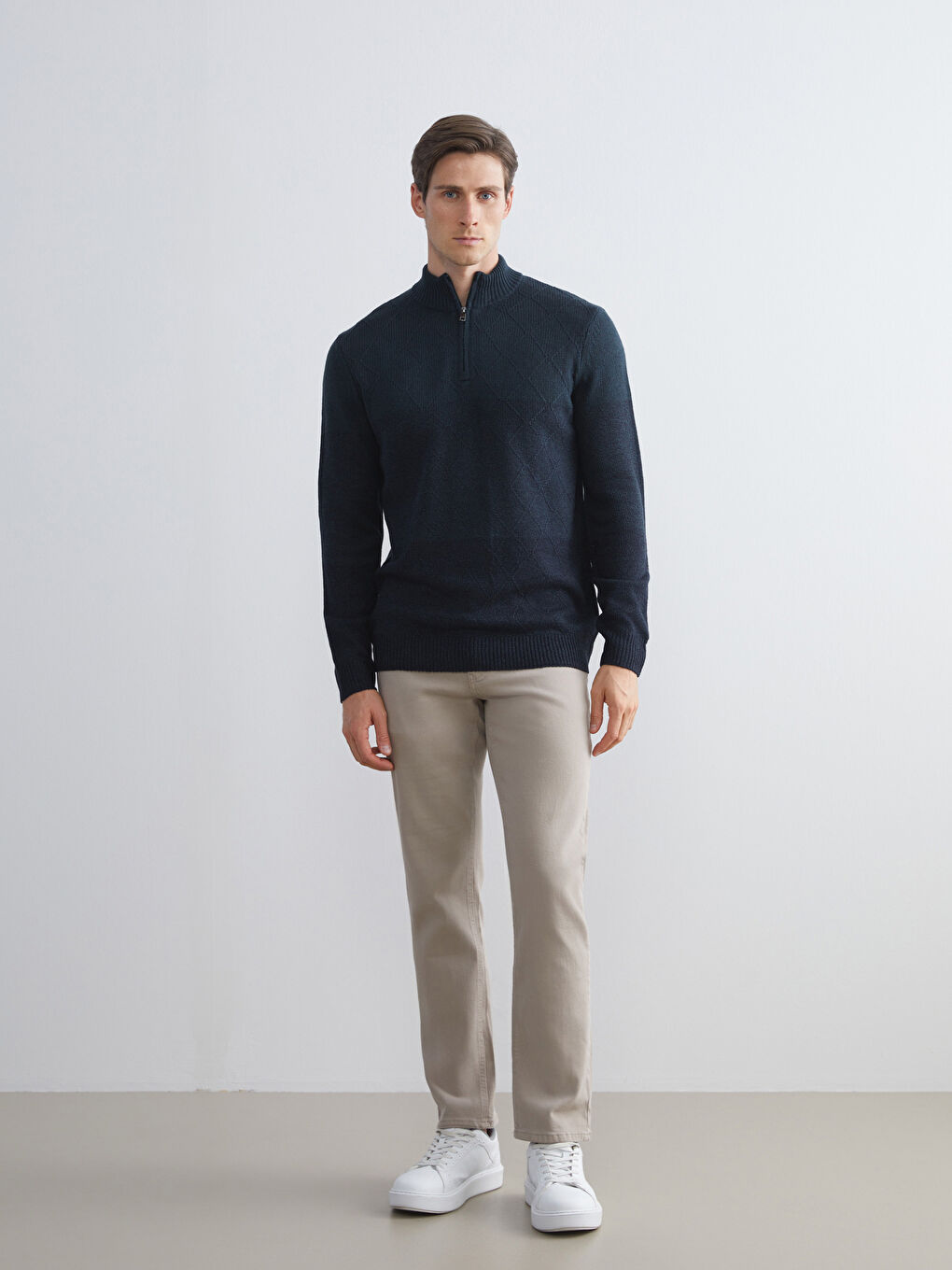 Funnel Neck Long Sleeve Men's Knitwear Sweater-1