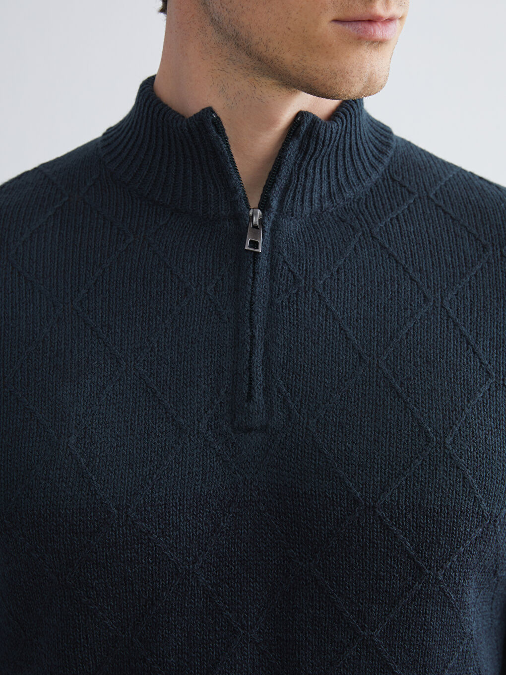 Funnel Neck Long Sleeve Men's Knitwear Sweater-2