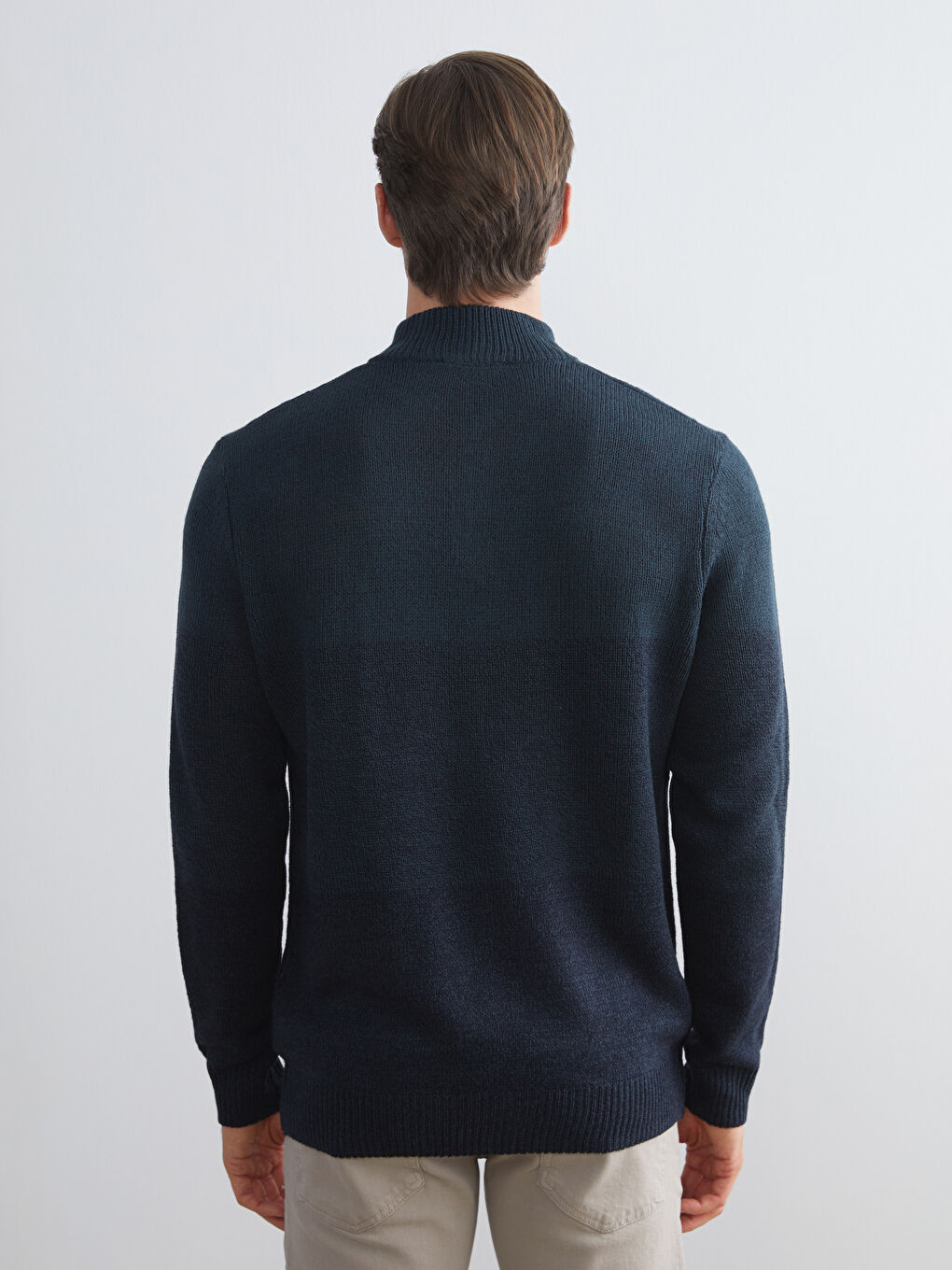 Funnel Neck Long Sleeve Men's Knitwear Sweater-3