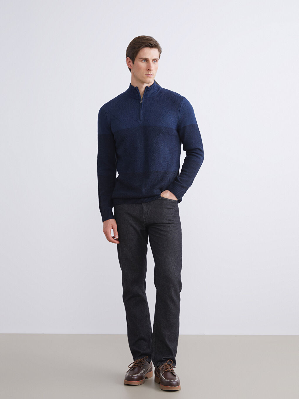 Funnel Neck Long Sleeve Men's Knitwear Sweater-1